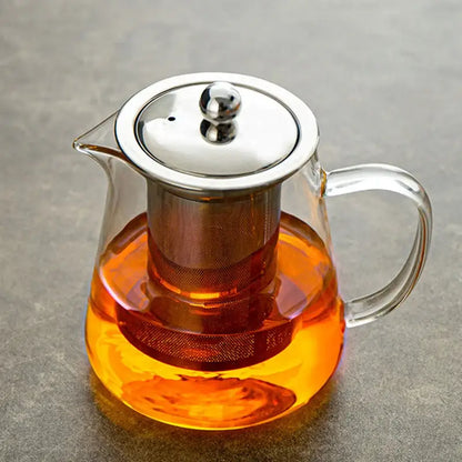 Modern clear glass teapot with silver handle kitchen tea set