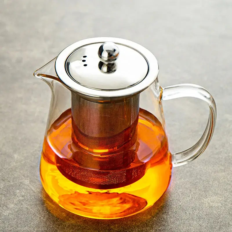 Modern clear glass teapot with silver handle kitchen tea set