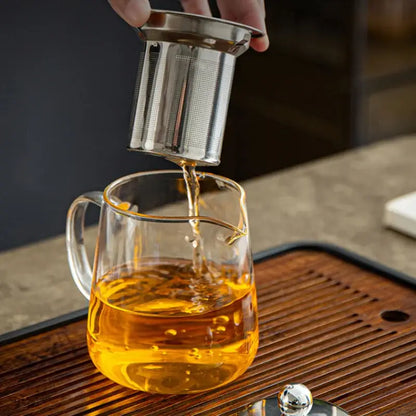 Modern clear glass teapot with silver handle kitchen tea set