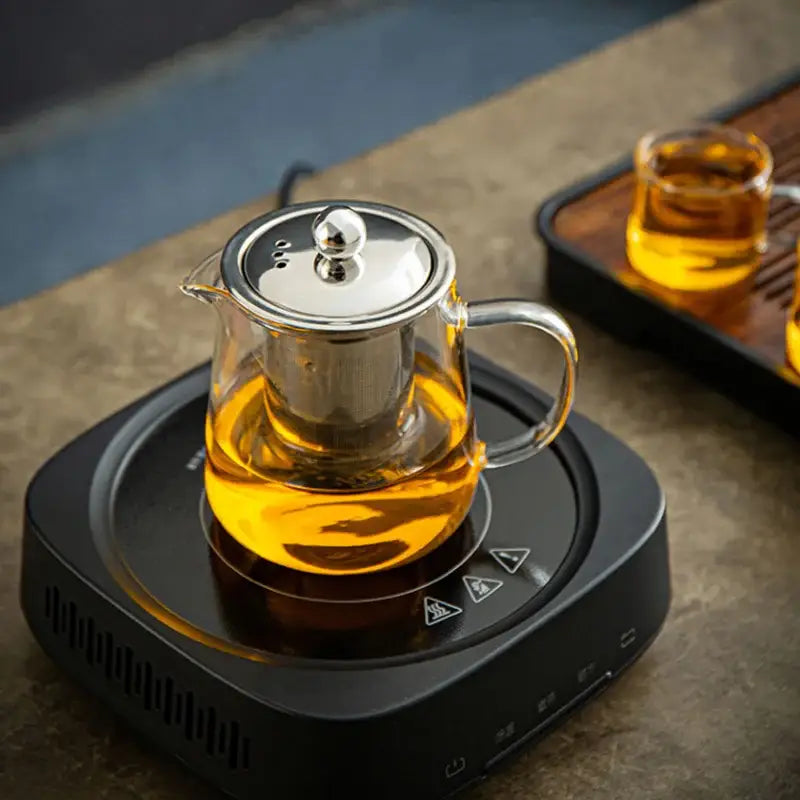 Modern clear glass teapot with silver handle kitchen tea set