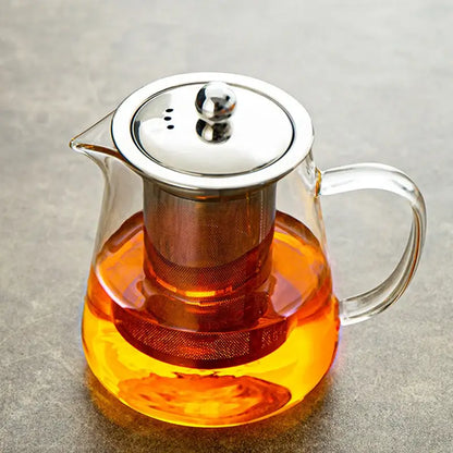 Modern clear glass teapot with silver handle kitchen tea set