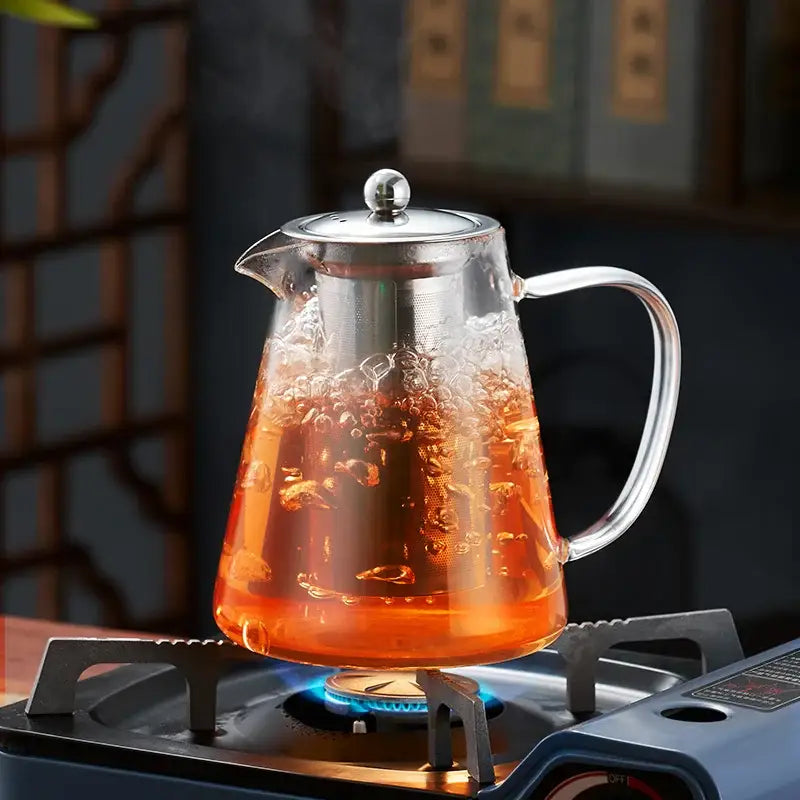 Modern clear glass teapot with silver handle kitchen tea set