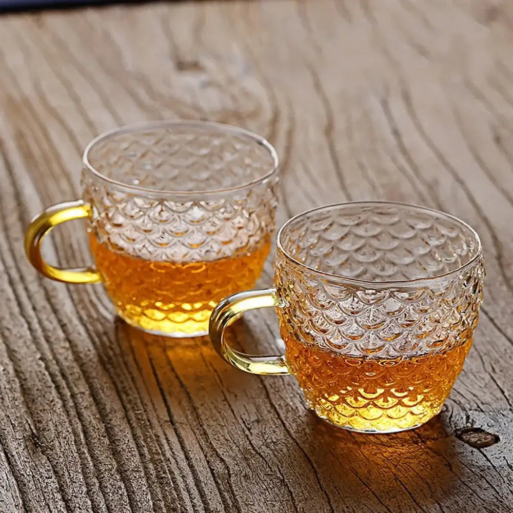Etched leaf glass teapot with gold handle kitchen tea set