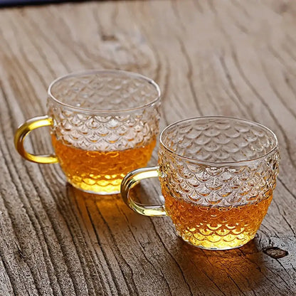 Etched leaf glass teapot with gold handle kitchen tea set