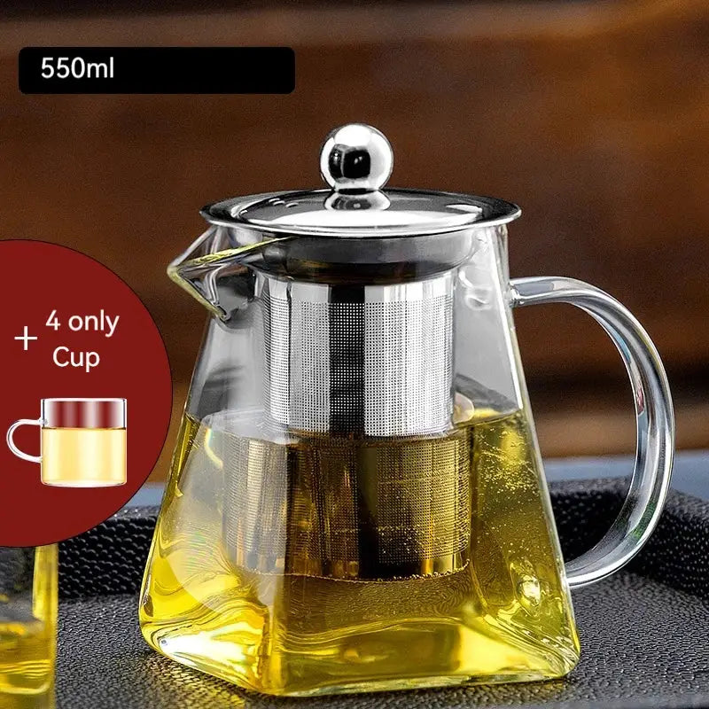 Thermostable clear glass kungfu tea set with filter for office dining