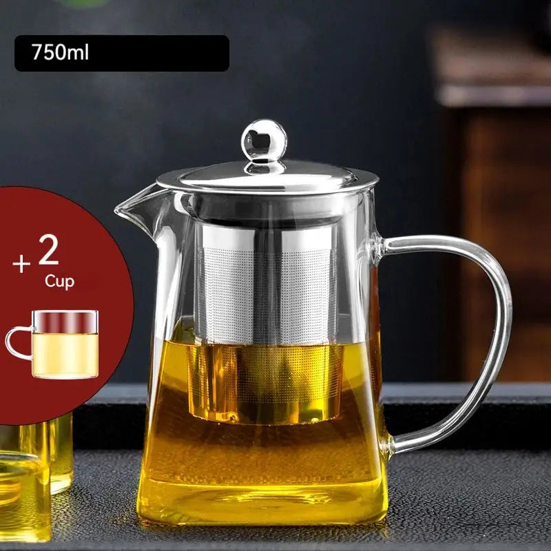Thermostable clear glass kungfu tea set with filter for office dining