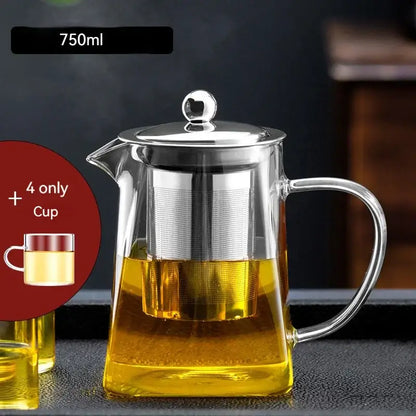 Thermostable clear glass kungfu tea set with filter for office dining