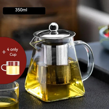 Thermostable clear glass kungfu tea set with filter for office dining