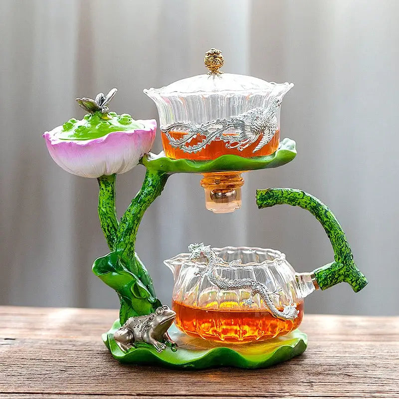 Lotus gold & silver glass lazy tea infuser – kitchen tea set
