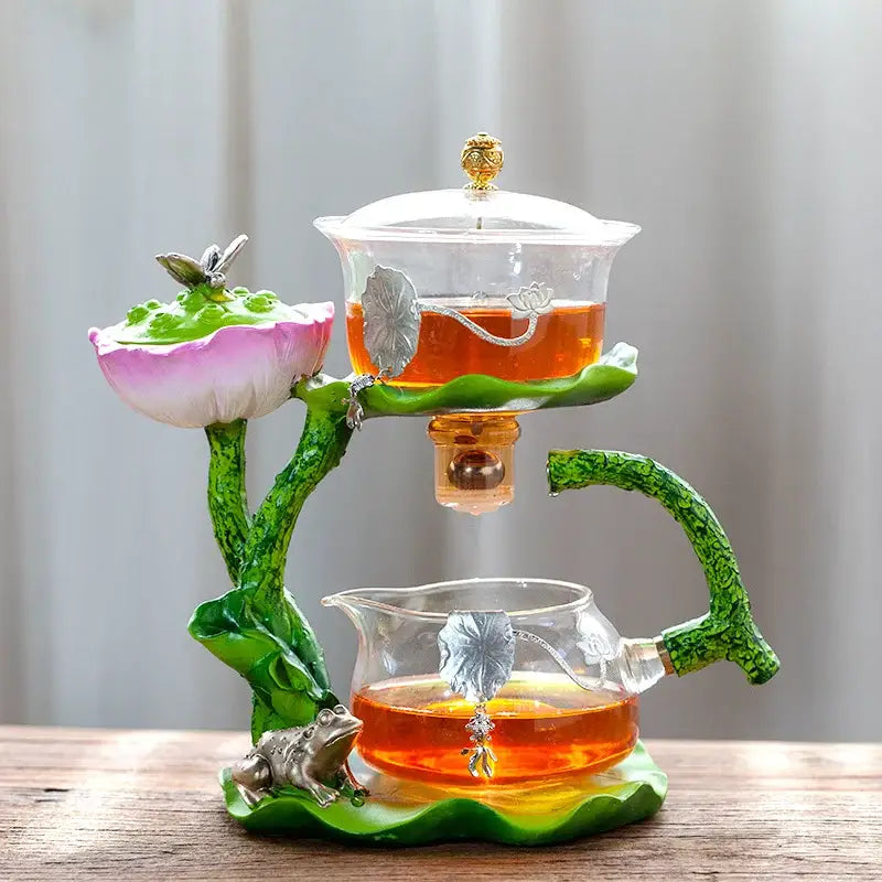 Lotus gold & silver glass lazy tea infuser – kitchen tea set