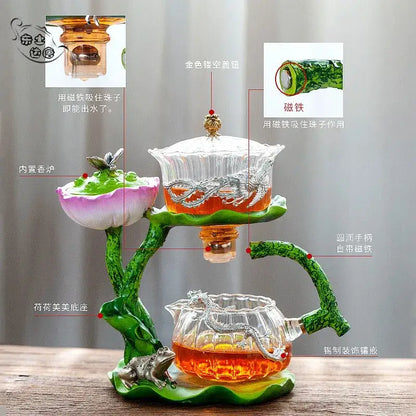 Lotus gold & silver glass lazy tea infuser – kitchen tea set