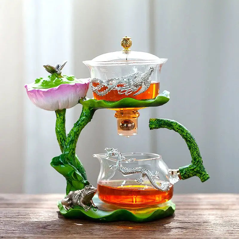 Lotus gold & silver glass lazy tea infuser – kitchen tea set