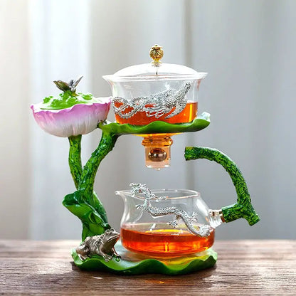 Lotus gold & silver glass lazy tea infuser – kitchen tea set