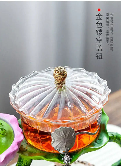 Lotus gold & silver glass lazy tea infuser – kitchen tea set