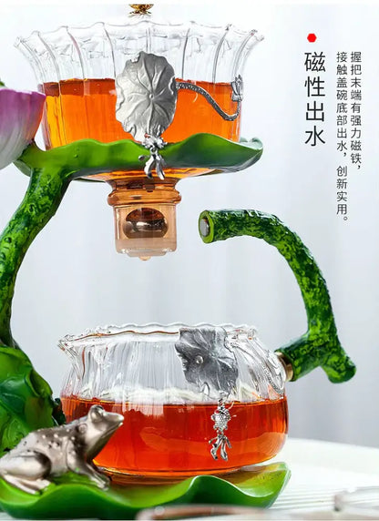Lotus gold & silver glass lazy tea infuser – kitchen tea set
