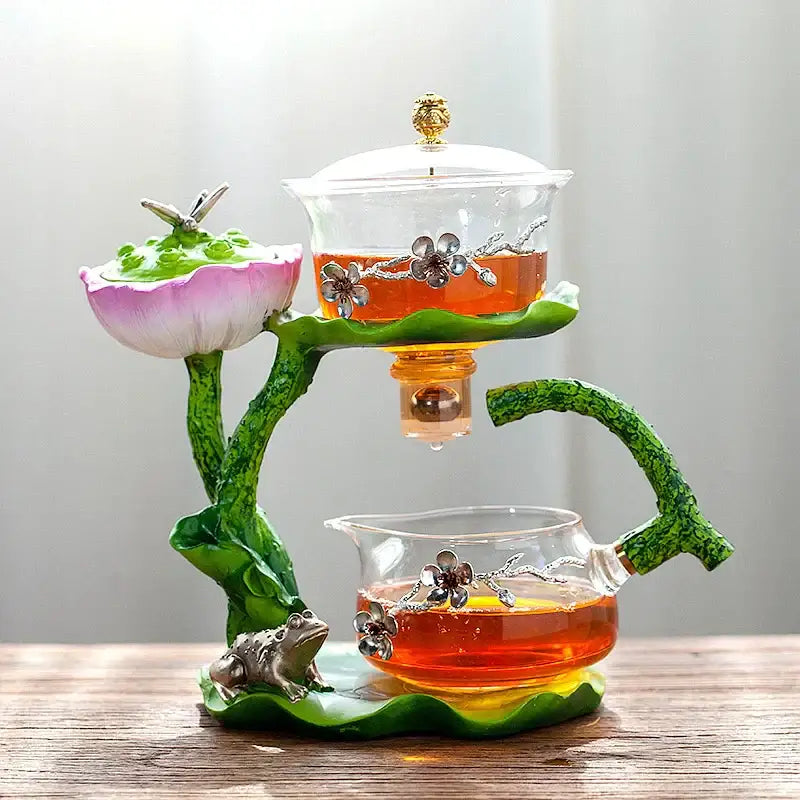 Lotus gold & silver glass lazy tea infuser – kitchen tea set