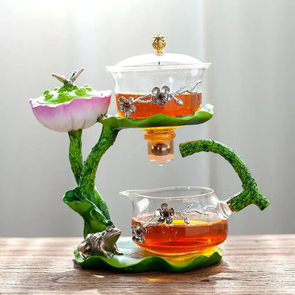 Lotus gold & silver glass lazy tea infuser – kitchen tea set