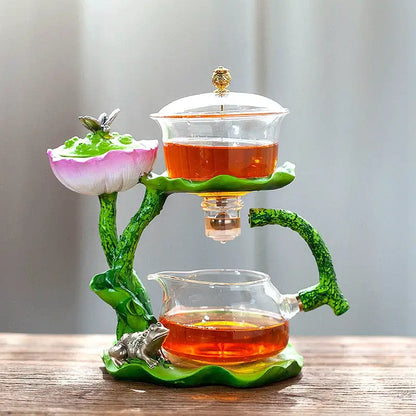 Lotus gold & silver glass lazy tea infuser – kitchen tea set