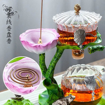 Lotus gold & silver glass lazy tea infuser – kitchen tea set