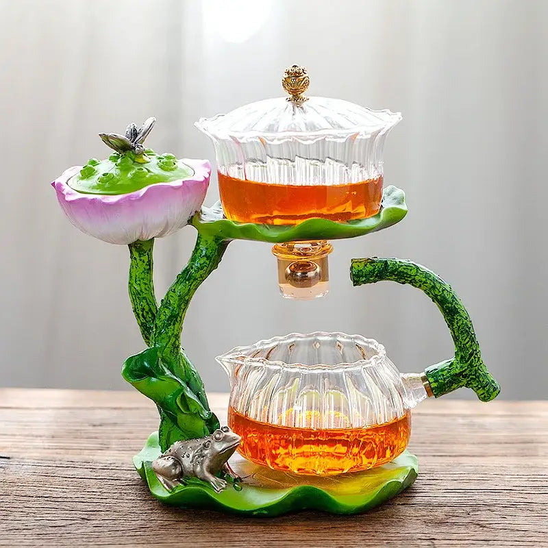 Lotus gold & silver glass lazy tea infuser – kitchen tea set