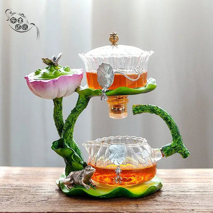 Lotus gold & silver glass lazy tea infuser – kitchen tea set
