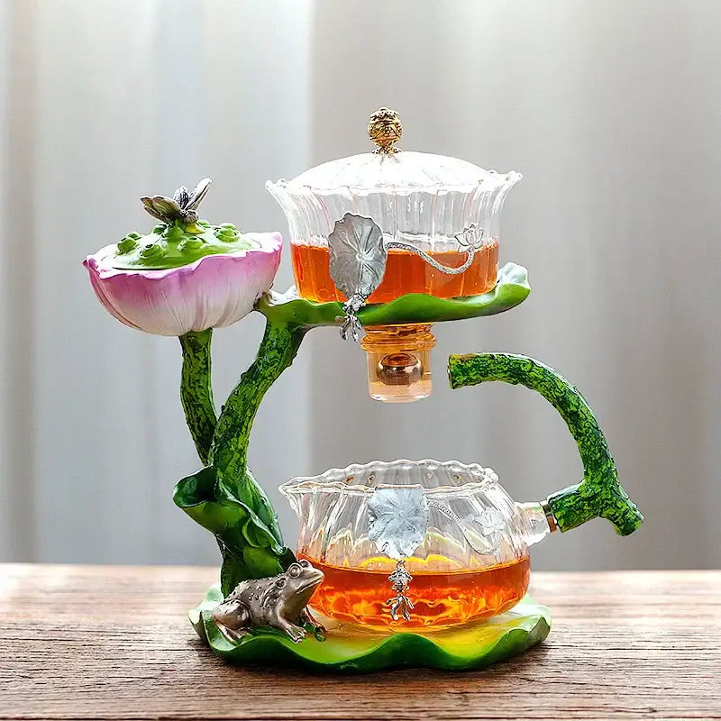 Lotus gold & silver glass lazy tea infuser – kitchen tea set