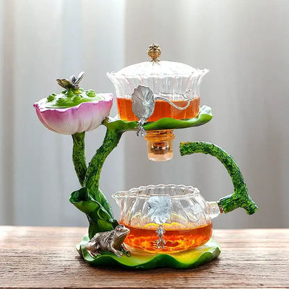 Lotus gold & silver glass lazy tea infuser – kitchen tea set
