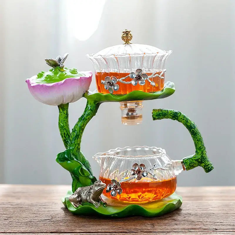 Lotus gold & silver glass lazy tea infuser – kitchen tea set