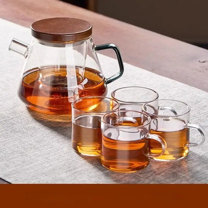 Modern glass teapot set with wood handle – kitchen kung fu tea maker