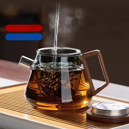 Modern glass teapot set with wood handle – kitchen kung fu tea maker