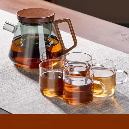 Modern glass teapot set with wood handle – kitchen kung fu tea maker