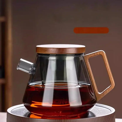 Modern glass teapot set with wood handle – kitchen kung fu tea maker