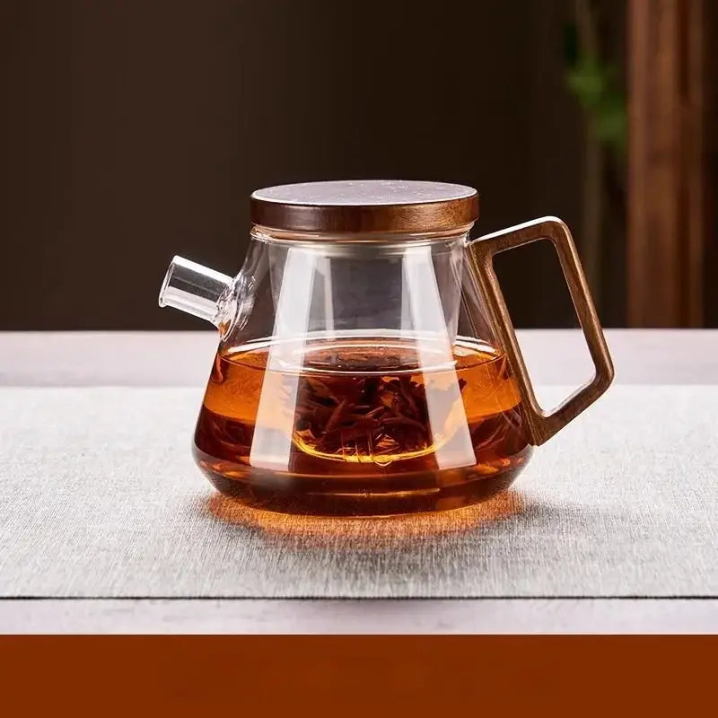 Modern glass teapot set with wood handle – kitchen kung fu tea maker