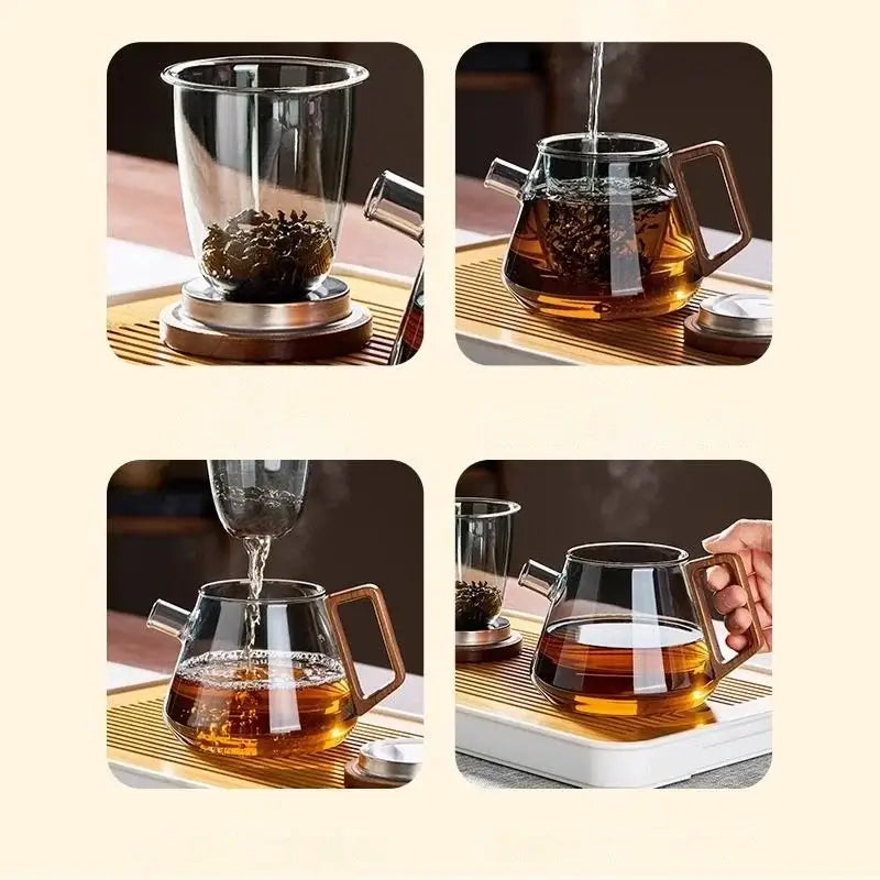 Modern glass teapot set with wood handle – kitchen kung fu tea maker