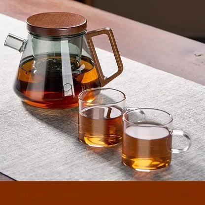 Modern glass teapot set with wood handle – kitchen kung fu tea maker