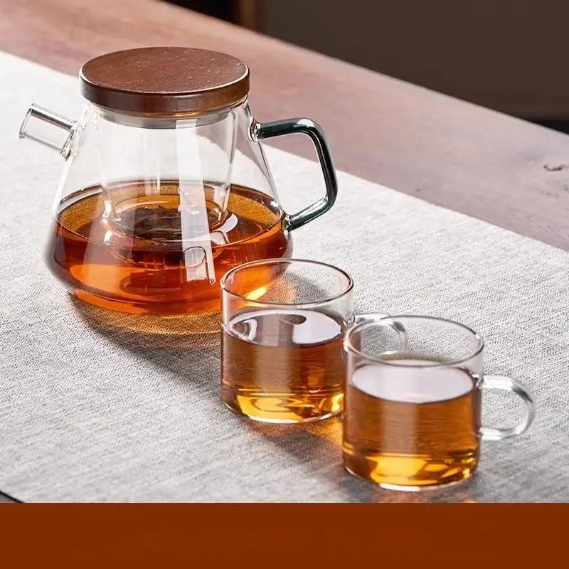 Modern glass teapot set with wood handle – kitchen kung fu tea maker
