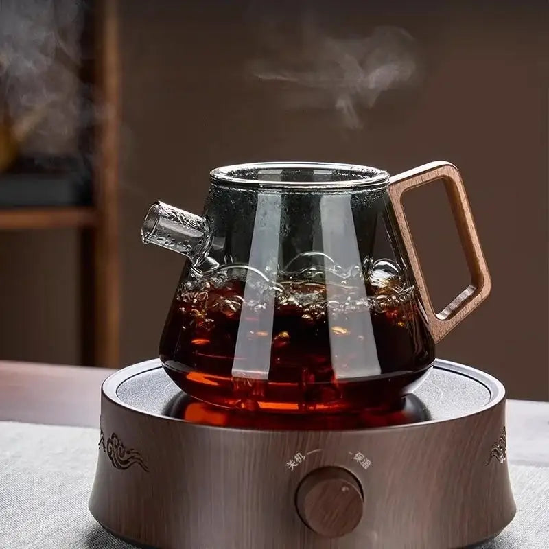 Modern glass teapot set with wood handle – kitchen kung fu tea maker