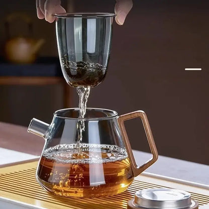 Modern glass teapot set with wood handle – kitchen kung fu tea maker