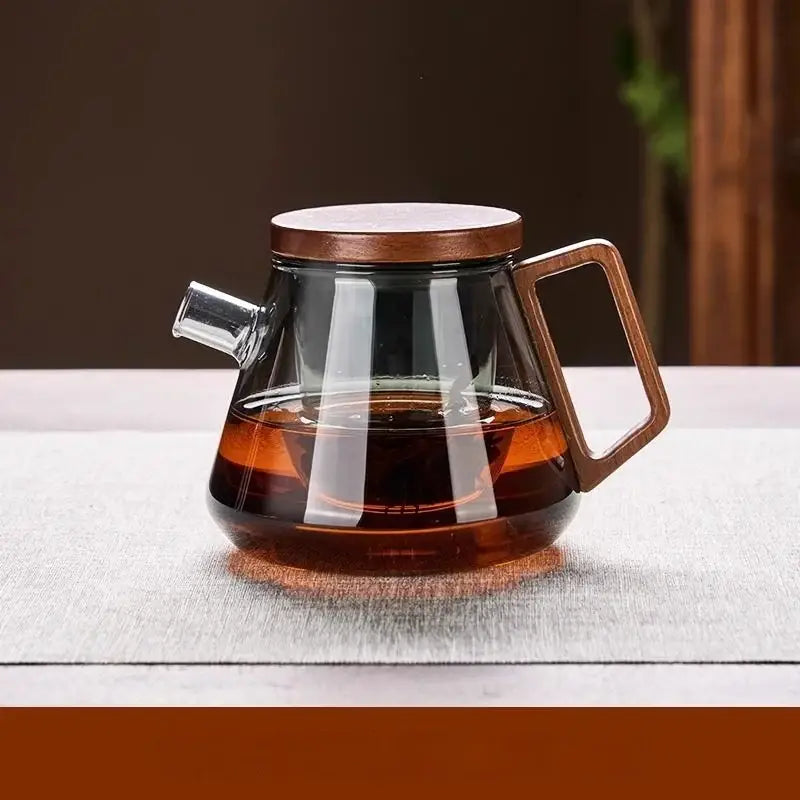 Modern glass teapot set with wood handle – kitchen kung fu tea maker