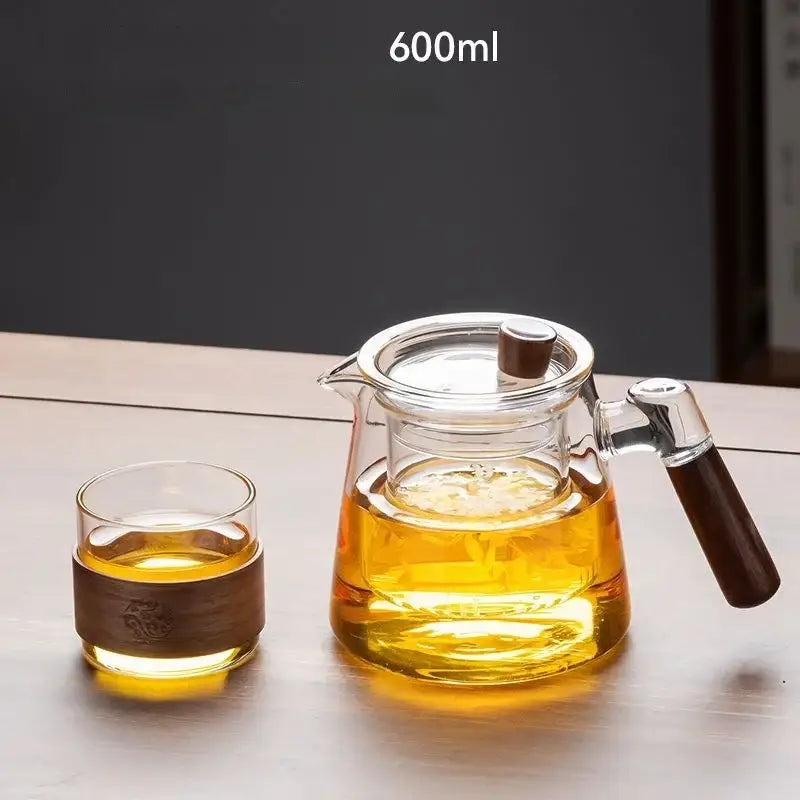 Floral glass teapot set with bamboo sleeve – kitchen tea maker