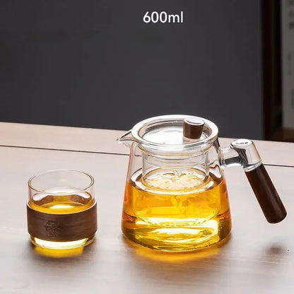 Floral glass teapot set with bamboo sleeve – kitchen tea maker