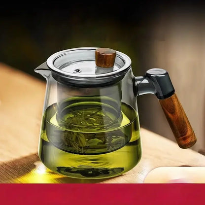 Floral glass teapot set with bamboo sleeve – kitchen tea maker