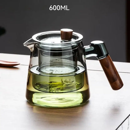 Floral glass teapot set with bamboo sleeve – kitchen tea maker