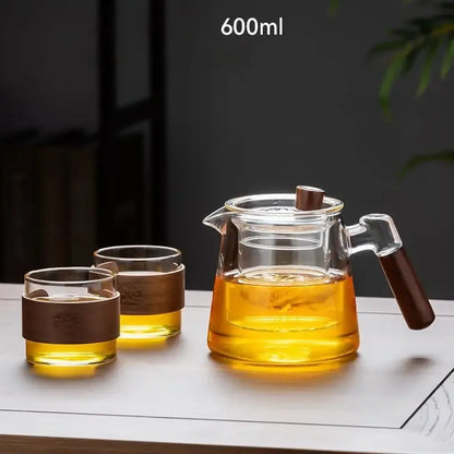 Floral glass teapot set with bamboo sleeve – kitchen tea maker