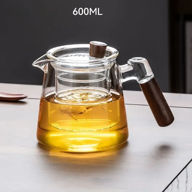 Floral glass teapot set with bamboo sleeve – kitchen tea maker