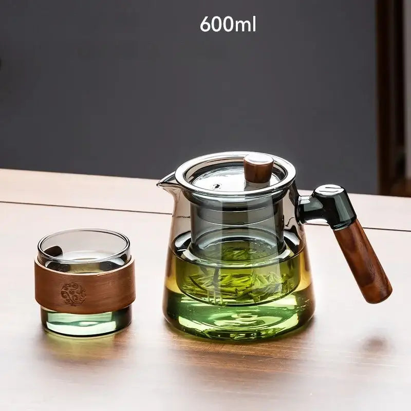 Floral glass teapot set with bamboo sleeve – kitchen tea maker