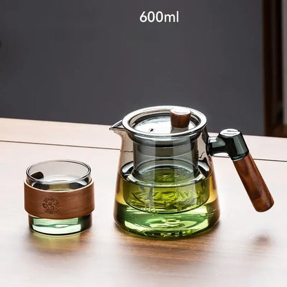 Floral glass teapot set with bamboo sleeve – kitchen tea maker