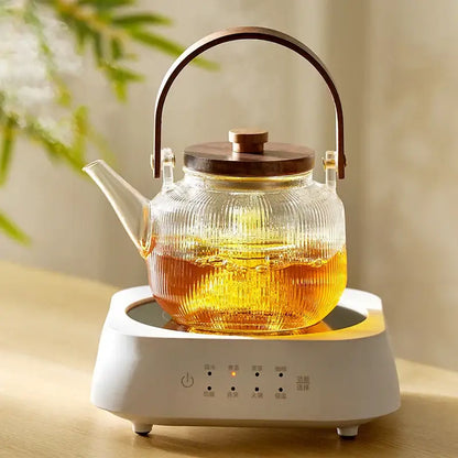 Modern glass teapot set with wood handle – kitchen glassware