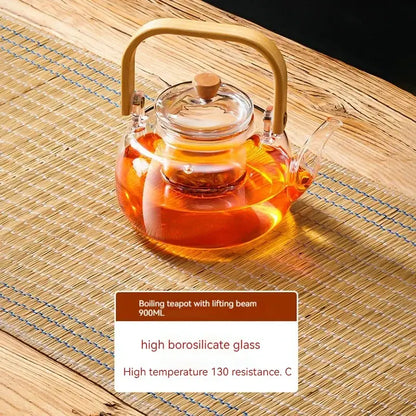 Modern glass teapot with wood handle for kitchen and dining room