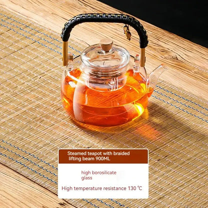 Modern glass teapot with wood handle for kitchen and dining room